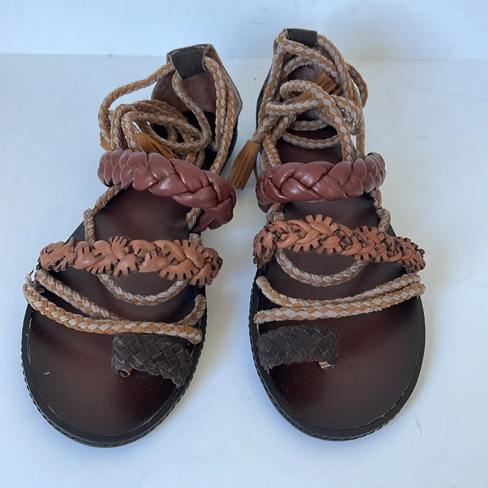Bacio 61 Womens Leini Ankle Wrap Leather Sandals 9M - Picture 3 of 9